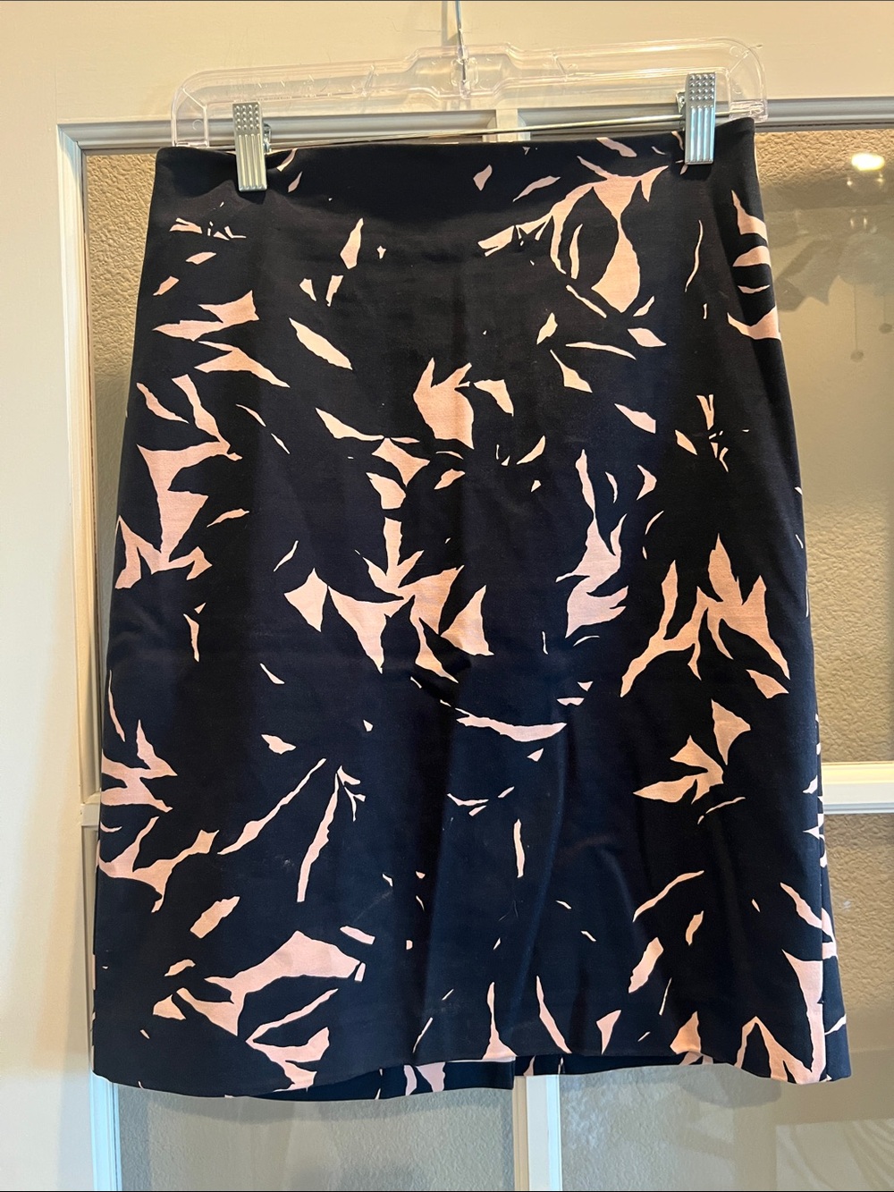 Ann Taylor Black A-Line Skirt with Pale Pink Leaf Print